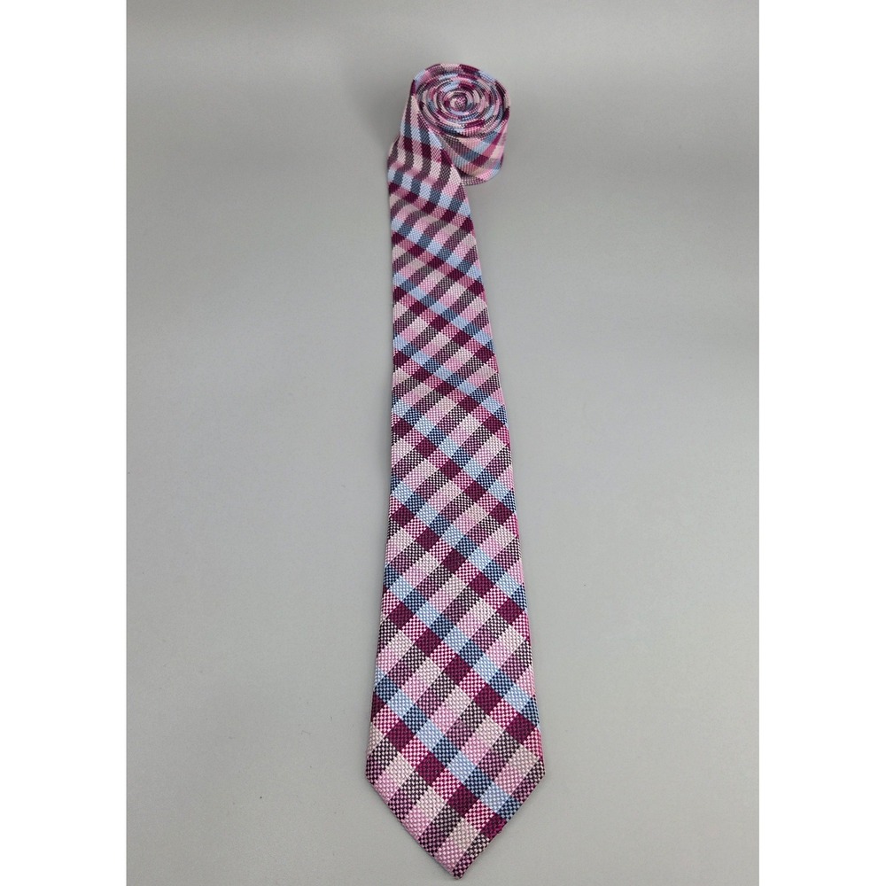 Express Necktie Men 62" 2.5" Pink Blue Plaid Silk Blend Woven Pastel Preppy Slim